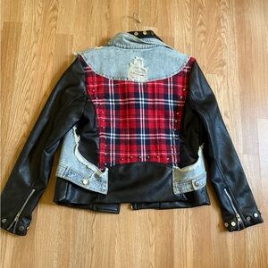Plaid and Leather Women's Jacket